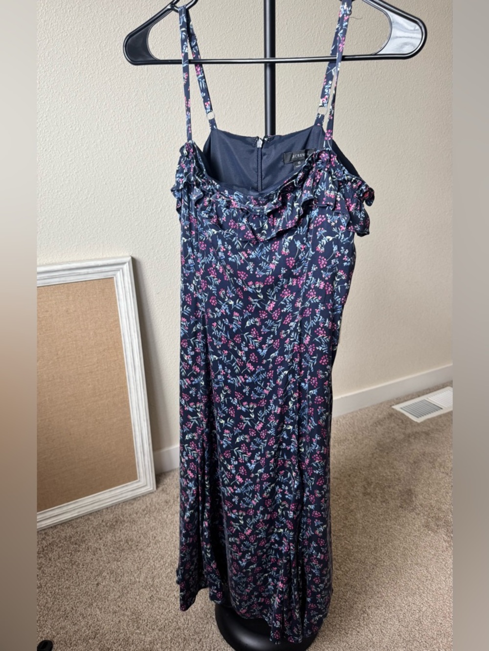 J. Crew Navy Floral Ruffle Dress